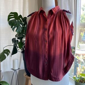 Free People Sleeveless Button Down Collar Ombré Rust S Boho Hippie Tank Top